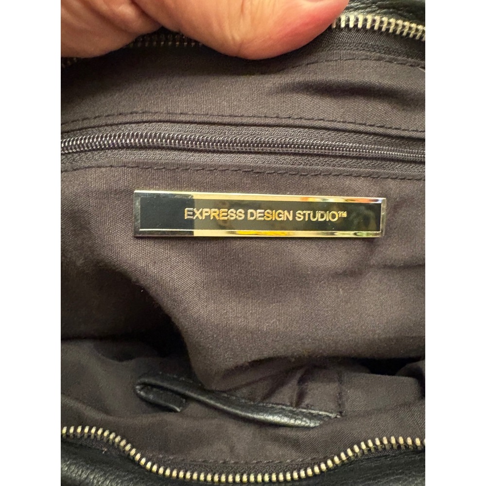 Express Design Studio Black Pebbled Leather Satchel Handbag Silver Hardware
